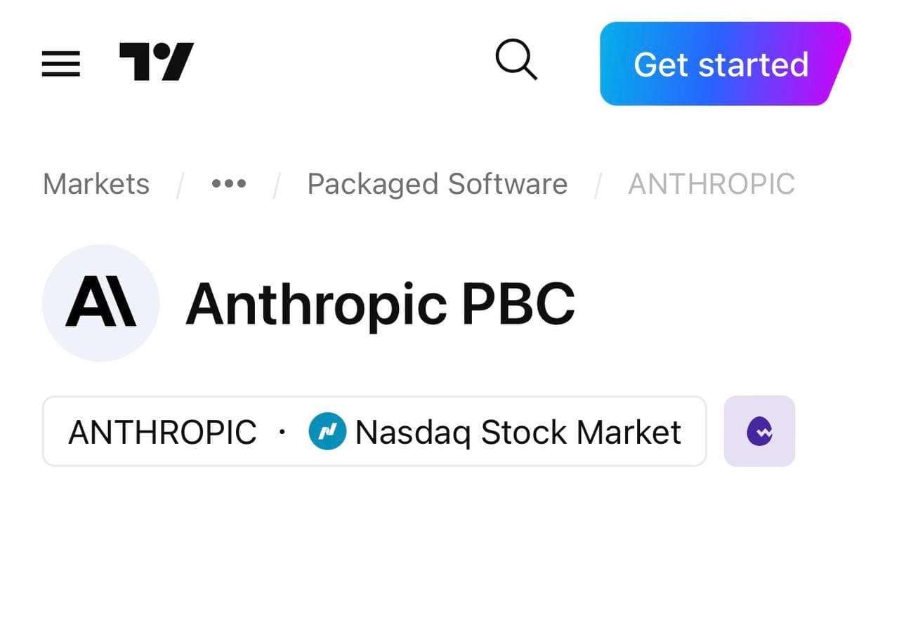 Anthropic PBC listing preview on TradingView, showing the NASDAQ Anthropic symbol page
